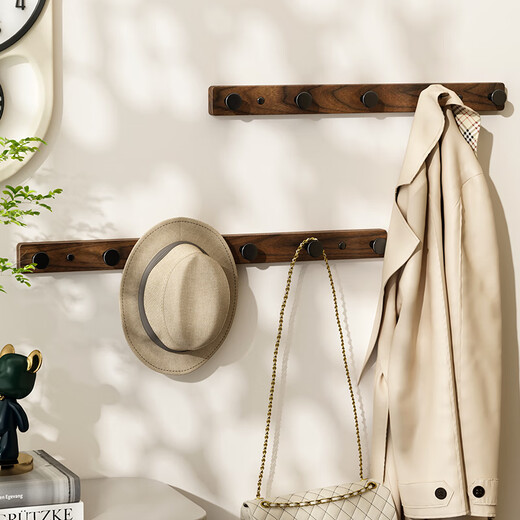 Youqin walnut door rear coat hooks without punching, strong load-bearing adhesive wall hanging coat racks, wall coat row hooks