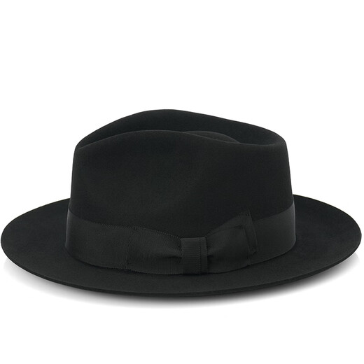 ZNMW denla autumn and winter casual all-match hat pure wool fashion gentleman hat women's big brim British jazz black S (54-55CM)