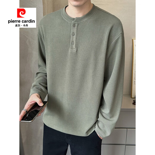 Pierre Cardin Henry Collar Long Sleeve T-shirt Men's 2025 New Spring and Autumn Autumn Clothes Button Solid Color Inner Bottoming Shirt Sweatshirt Men's 433 Black M 90-115Jin Jin is equal to 0.5 kg