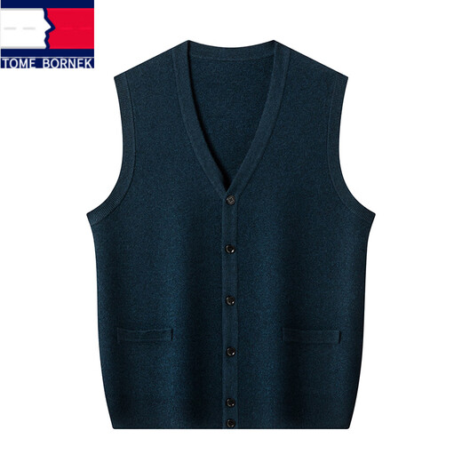 TOME BORNEK high-end 100 pure wool vest men's middle-aged and elderly dad wear sleeveless vest v-neck plush sweater vest cardigan gray XL 175-140-155Jin Jin equals 0.5 kg