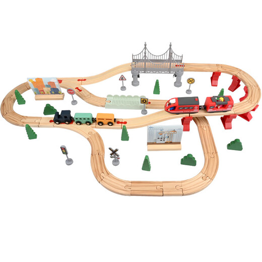 Wooden small train assembled rail car boy train model children's simulation educational building blocks magnetic baby toys mid-level - 72 pieces track electric train
