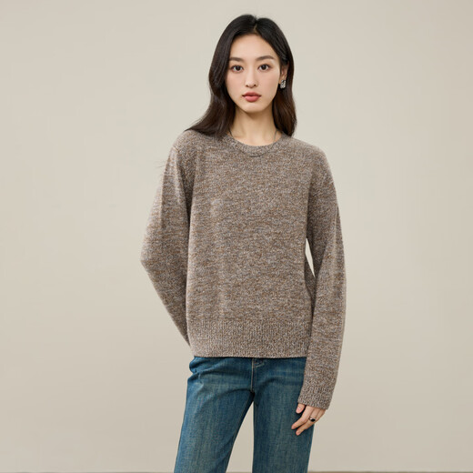 ESE-Y Yiyang 100% Wool Sweater Women's 2025 Autumn and Winter New Round Neck Versatile Casual Slim Thickened Bottoming Sweater Milk Coffee XL