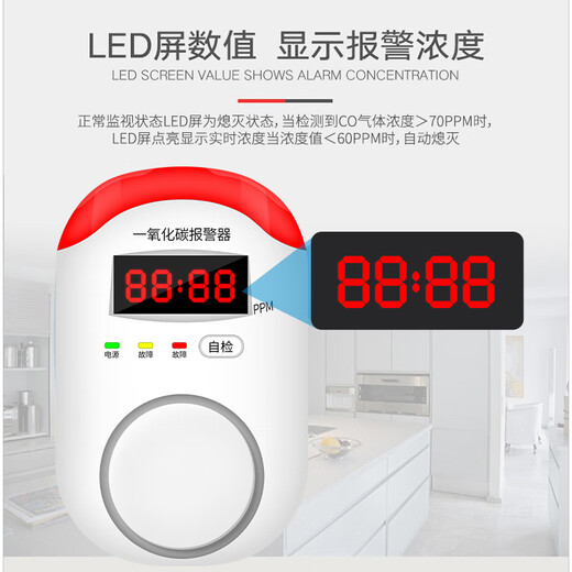 Gangqi JM-PS-8091 anti-gas poisoning household carbon monoxide alarm gas alarm CO induction coal stove burning charcoal honeycomb gas alarm artificial coal gas detection