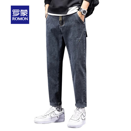 罗蒙牛仔裤男士潮流宽松直筒修身夏季抽绳长裤男款2025新款男装 867蓝灰 31 （120-130斤）