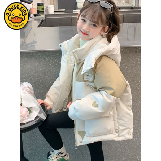 G.duck girls winter down jacket 2025 new style foreign style jacket super good-looking children's cotton jacket winter girl color matching jacket off-white 140 suitable for 130-135cm age 8-9 years old built