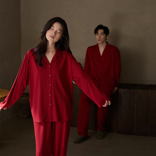 Shaqian New Year of the Horse Red Couple Pajamas 2025 Spring and Autumn Soft Cotton Women's Home Clothes Newlyweds Zodiac Year Men's Suit