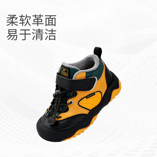DR KONG winter comfortable toddler shoes for boys and girls, plus velvet warm toddler and children's shoes, yellow/black (plus velvet lining) 28, foot length is about 16.9-17.4