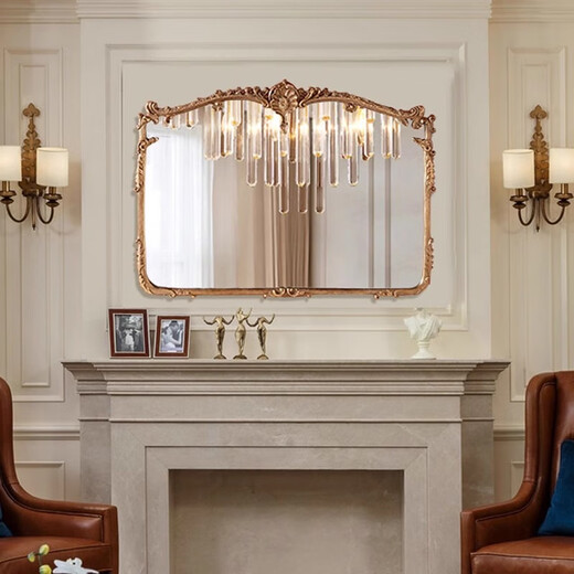 French retro European makeup mirror, dressing table, fireplace mirror, home bathroom bathroom mirror, anti-fog smart mirror, vertical 60*90CM+led touch light