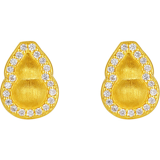 Saturday Fu Gourd Ancient Gold Diamond Stud Earrings for Women W0921101 Diamonds Approximately 12.6 Cents A Pair Gold Weight Approximately 2.95g
