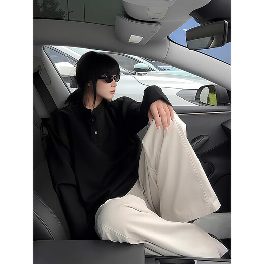 Cantu White Gray Henley Collar Shoulder Sweatshirt Men's Autumn and Winter American Velvet Long Sleeve T-Shirt Loose Bottoming Shirt White Gray Regular Style XL