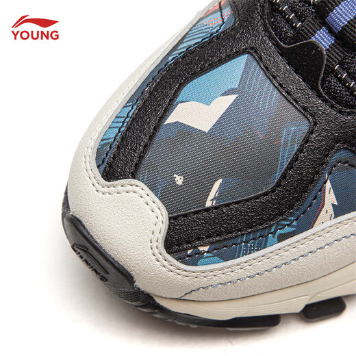 Li Ning children's shoes, children's cotton shoes, men's and women's warm 2 plus velvet warm shock-absorbing rebound high-top sports shoes YKCV172 silver birch gray/crown blue/black-35 34