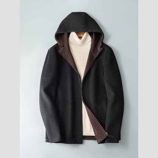DK reversible 100% wool short coat men's reversible woolen coat hooded woolen jacket autumn and winter contrast color versatile camel+beige M (170) suitable for 100-130Jin Jin equals 0.5 kg