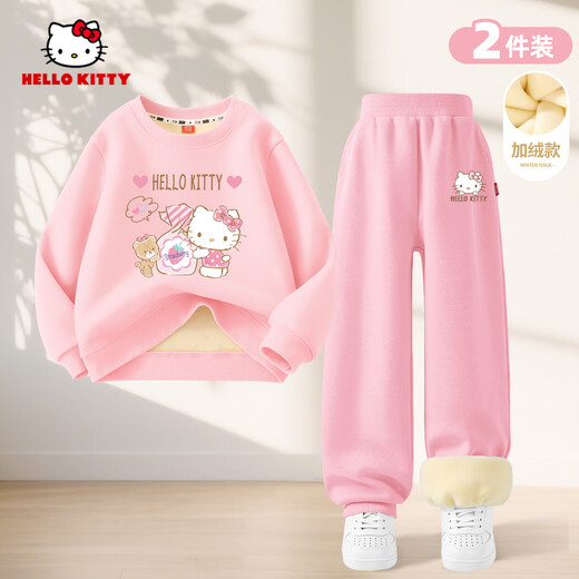 Hello Kitty Girls' Winter Suit 2025 New Autumn and Winter Plus Velvet Girls' Sweaters and Sweatpants Winter Clothes Children's Sportswear Two-piece Pack