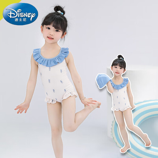 Disney children's swimsuit girls training one-piece swimsuit 25 new baby long-sleeved sun protection hot spring swimsuit off-white 100 cm
