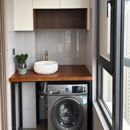 Shantou Lincun custom-made balcony washing machine cabinet top table solid wood countertop storage rack storage cabinet sink wash table leg 3 with frame