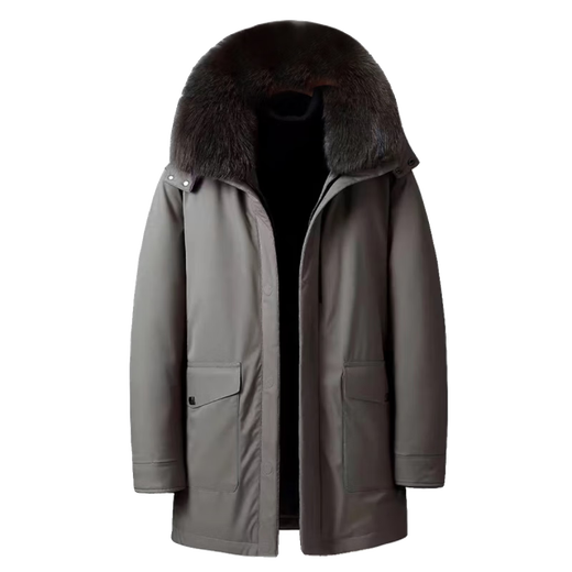 Duck Fashion Middle-aged and Elderly Down Jackets Men's Winter New Thickened Dad Clothing Business Casual Removable Liner Jacket Black Fox Fur Collar M Recommended 100-120 Jin Jin equals 0.5 kg