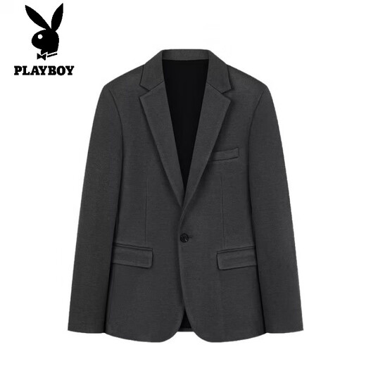 Playboy (PLAYBOY) woolen suit men's 2025 autumn and winter business sense slim trendy casual suit jacket men's black top + pants S