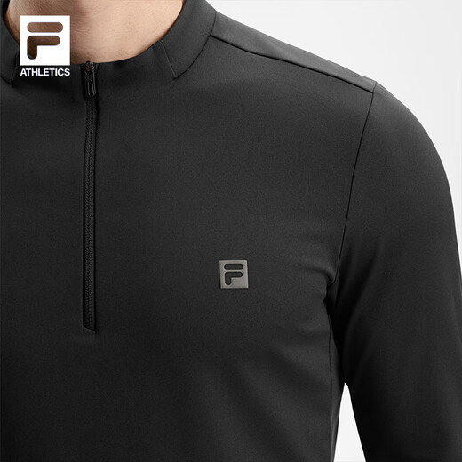 FILA official men's knitted long-sleeved top 2025 winter new fitness sports plus velvet basic long T dark black-BK L 175/96A/L