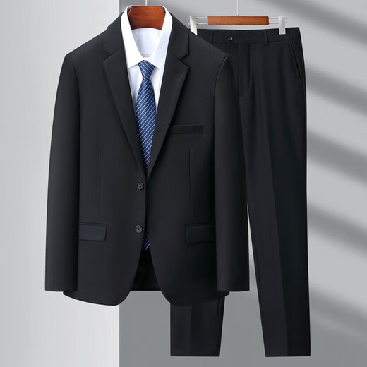 Lilan Men's Wool Suit Suit Men's Professional Formal Wear Work Suit Feeling Banquet Wedding Dress Plus Size Men Black No Slit 3XL 190/104