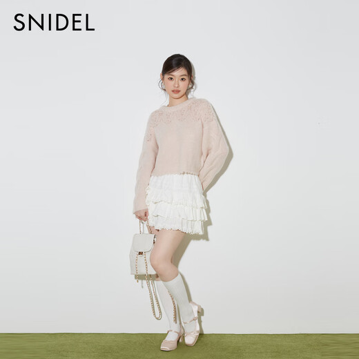 SNIDEL2025 new autumn and winter sweet round neck hollow crochet bow knitted sweater top SWNT254308 Pink One Size (F)