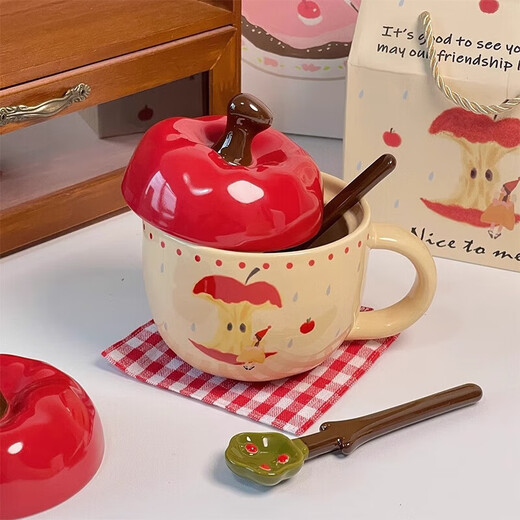 Fei Yue Gamak Cup Women's Apple Ceramic Cup with Lid 520 Christmas Gift for Girls and Girlfriends Birthday Couple Cup Apple Bear Mug Spoon Gift Box