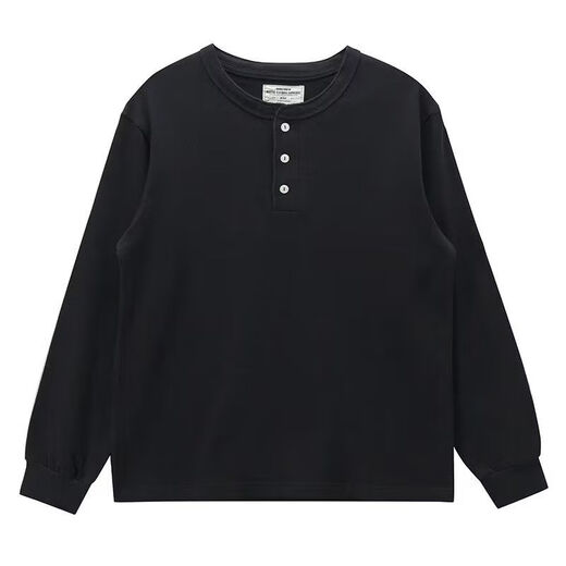 Yuandi Henry Collar Long Sleeve American Retro Long Sleeve T-Shirt Men's Simple Ami Khaki Heavy Henley Collar Bottoming Shirt Men Gray M