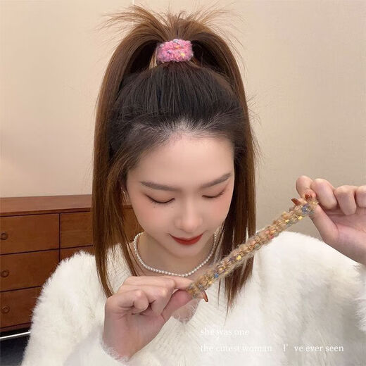 Colorful wool knitted hair tie, high elasticity and durability, towel ring, thick rubber band, women's hair tie, autumn and winter headband, W ponytail colorful dot hair tie, mixed color (set of 5)