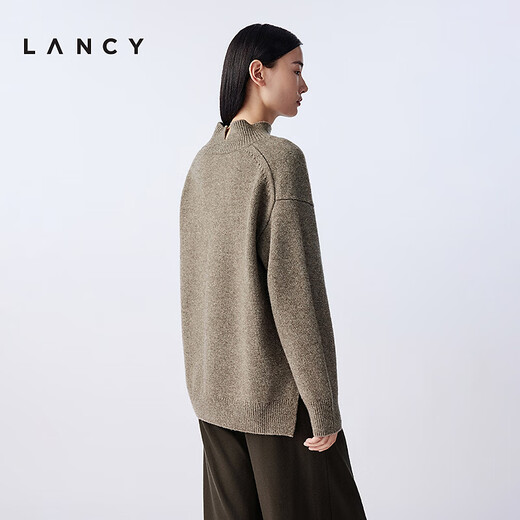 LANCY wool cow down new winter high collar loose soft short wool sweater oatmeal milk color M