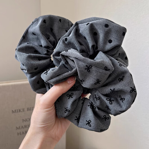 Garenbei 25 new autumn and winter Korean style high-end autumn and winter hair accessories with white elastic rubber band, simple and sweet temperament large intestine hair tie, bow large intestine hair tie 2 pieces, black + gray
