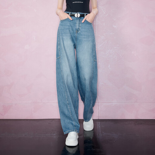 Sancai 2025 winter new style high-waisted loose jeans pure cotton trousers scimitar wide-leg pants drape