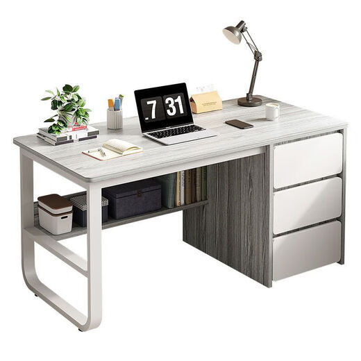 Jifei computer desk desktop home office desk modern simple desk with drawer desk and chair combination bedroom student study table 120CM three pumps warm white