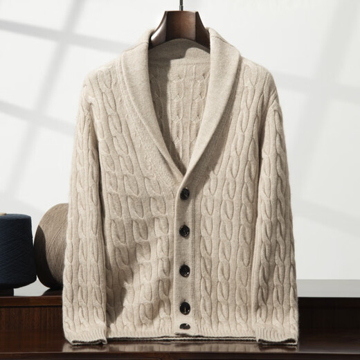 XJSGS international high-end brand autumn and winter heavyweight thickened green fruit collar goat wool cardigan men's new wool sweater jacket high-end dark camel heavyweight counter same style thickened winter style XL