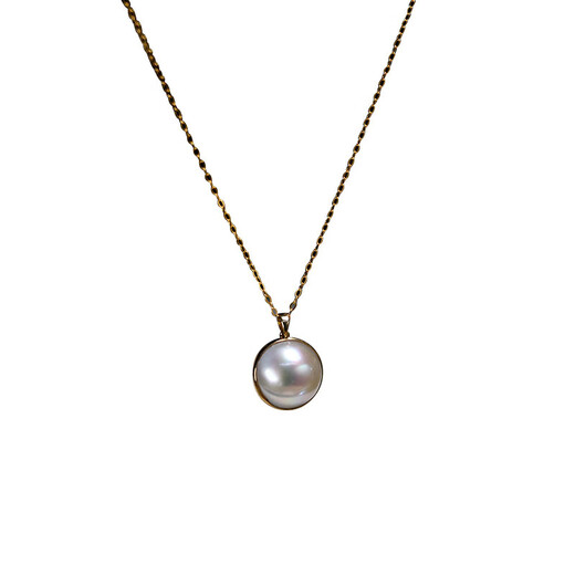 Quan Yin Natural Freshwater Pearl White Horse Shell Gold 11-12MM Women's Pendant Chain Temperament Fashion Clavicle Necklace White Horse Shell Gold