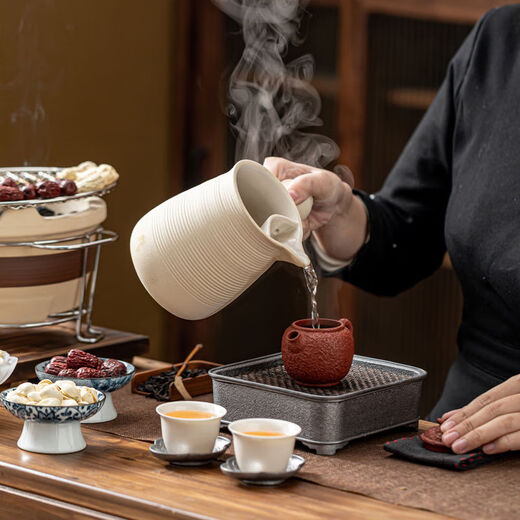 Hig Shark makes tea around the stove, household indoor roasted tea canister tea, internet celebrity tea making set, single teapot, pottery stove, charcoal stove, complete set, DY canister teapot-02, can be burned over an open flame or dry, 501mL (inclusive) - 600mL (inclusive)
