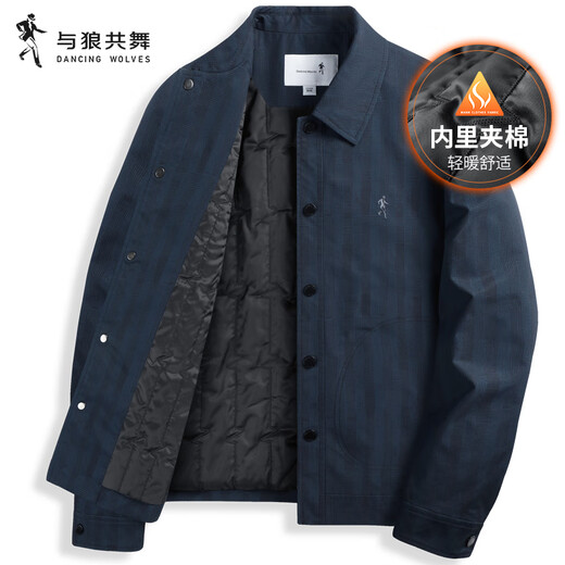 Dances with Wolves Men's Texture Dark Pattern Lapel Jacket Men's 2025 Autumn and Winter New Coach Quilted Warm Jacket 1030 Dark Blue 102 - Quilted Style L (175)