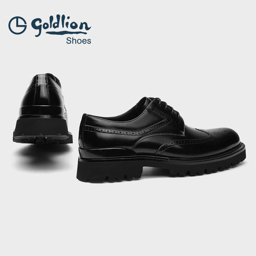 Goldlion Men's Shoes 25th Autumn New Formal Leather Shoes Heightening Wedding Shoes Carved Brogue Shoes G521530105AAA Black 40
