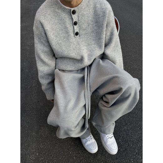 Maycaur autumn and winter retro lazy old money style heavyweight thickening loose outer wear inner Henry collar sweater sweater men's trend gray M _100Jin Jin is equal to within 0.5 kg