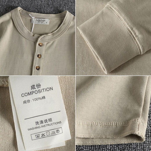 Hong Kong purchasing American retro high-weight knitted versatile henley collar long-sleeved men's T-shirt solid color spring and autumn bottoming shirt black S S100-120Jin Jin is equal to 0.5 kg