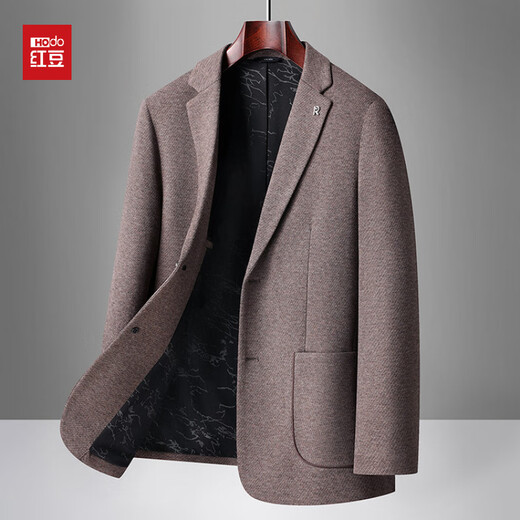 Red bean sheep wool + goose down men's suit autumn and winter warm plus plus size men's single suit woolen jacket black gray thick section M 170