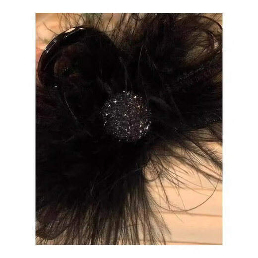 Two Worlds Feather Clip Women's 2025 New Bow Black Back of Head Autumn and Winter High-Quality Shark Clip Hair Clip Black Silver Beads 8cm
