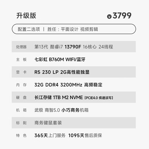 Wuji Shangzhi 13th Generation Core i7 13790F Enterprise Procurement Mini Office Design Commercial Customer Service Home Desktop Computer Game Console Full Set DIY Assembly Machine 13790F+2G Independent Display+32G+1TB丨Configuration 2 Single Host