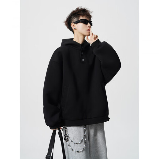 OEMG Henley Collar Hoodie Sweatshirt Men's Autumn High-end Fashion Brand Loose Casual Top Heavy Versatile Jacket Gray 3XL