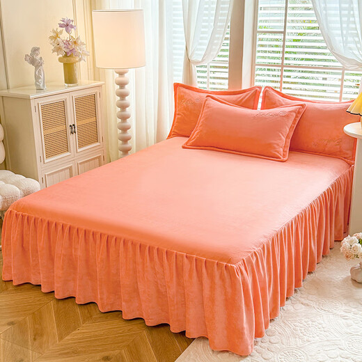 Mercury series home textiles winter plus velvet and thickened milk velvet four-piece set 2024 new double-sided velvet embroidered quilt cover coral velvet bed sheet bloom--Emma Orange bed sheet style 1.5-2.0M four-piece set