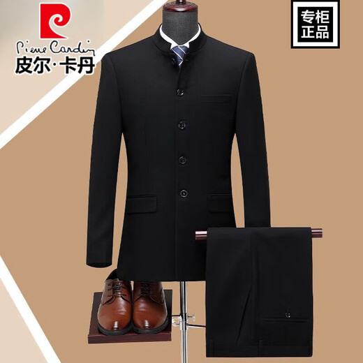 Pierre Cardin high-end no-iron wool suit for men in autumn new Chinese style dad Chinese style stand-up collar anti-wrinkle tunic suit for men black stand-up collar without splits 5532