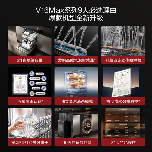 FOTILE dishwasher built-in patented high-energy bubble washer v16Max household 21 sets upgraded large capacity independent steam sterilization first-class water efficiency 02-V16MAX 21 sets villa-level capacity