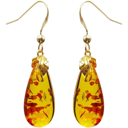Wanke natural amber flower drop earrings 14K gold-filled earrings simple and elegant earrings pendant necklace set natural flower amber earrings + pendant (with silver-plated chain