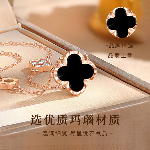 Zhen Shang Silver Four-leaf Clover Necklace for Women 2025 New Birthday Gift for Women and Girls Jewelry Light Luxury High-end Niche Girlfriend S925 Four-leaf Clover Necklace Black Onyx