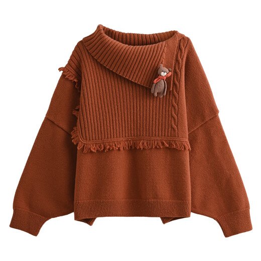 Mori Girl Tribe Lazy Style Autumn and Winter Cute Bear Design Sweater Women's 2025 New Loose Pullover Sweater Caramel Brown S Model Size