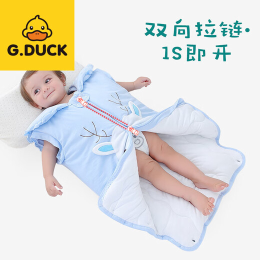 G.duck Little Yellow Duck Baby Sleeping Bag Autumn and Winter Thickened Class A Warm Children 03 Years Old Detachable Baby Winter Sleeping Bag Blue Elk - Thickened - Pure Cotton Fabric 0-3 Years Old - Hooded Full Length 110cm