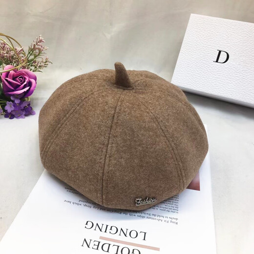 Wine Style Senior 2025 Autumn and Winter Hat Women's Korean Colored Wool Letter Beret Japanese Artistic Artist Hat Fashionable Beanie Hat Off-White M (56-58cm)